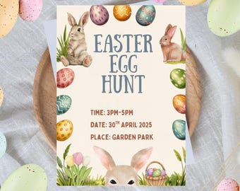 Invitación imprimible para la búsqueda de huevos de Pascua / Invitación para fiesta infantil (PDF)