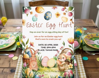 Invitación a la búsqueda de huevos de Pascua - Fiesta infantil de primavera, imprimible (descarga digital)