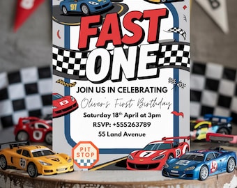 Invitación de cumpleaños de Fast One / Fiesta de carreras, editable (descarga digital)