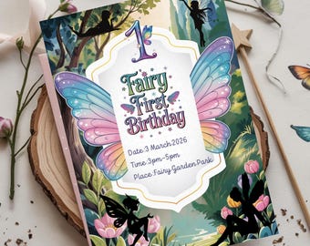 Invitación de primer cumpleaños de hadas caprichosas/Tema de jardín encantado - Descarga digital