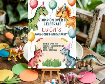 Invitación de cumpleaños de dinosaurio: Plantilla editable de Canva (descarga digital)