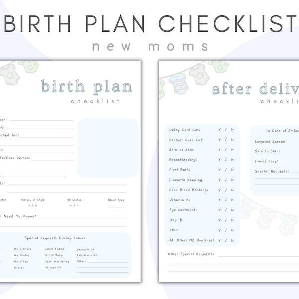 Birth Plan Checklists, New Mom Checklists, Birth Planning, Printable Birth Plan, Printable Checklists for New Moms