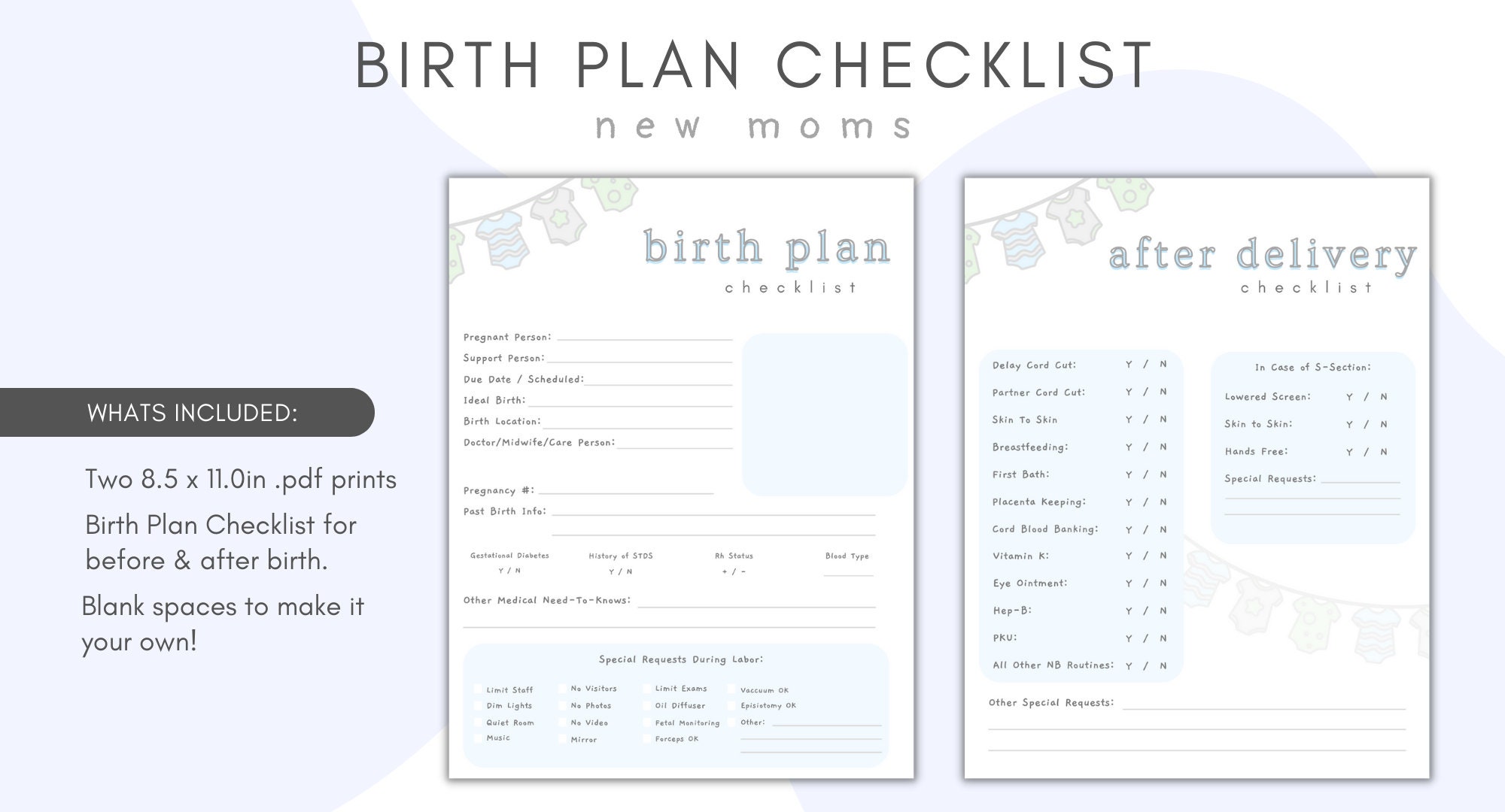 Birth Plan Checklists, New Mom Checklists, Birth Planning, Printable ...