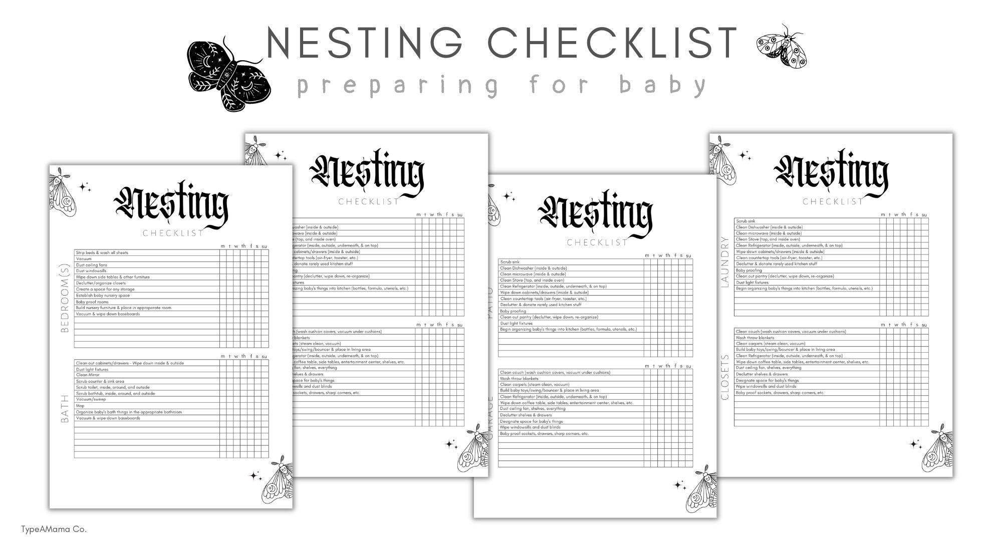 Nesting Checklist, Cleaning Checklist, Deep Cleaning Checklist, Gothic Mom Cleaning Checklist ...