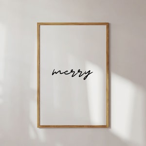 Black and White Christmas Wall Art, Printable Christmas Decor, Merry Print, One Word Art, Holiday Print, Modern Home Decor, Digital Download