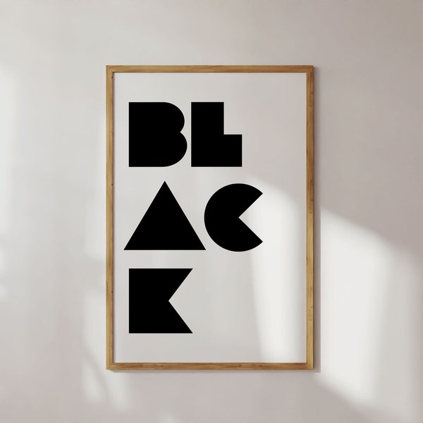 Black Word Wall Art, Modern Black Typography, Bold Print Poster, Minimalist Black Poster, Black and White Word Art, Instant digital download