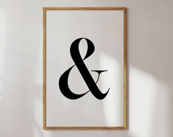 Ampersand printable wall art, Black and white ampersand, Simple ampersand print, Letter print, Typography lover decor, Digital download