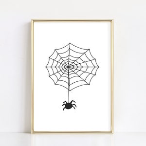 Black Spider and Web Print, Halloween Printable, Halloween Print, Cute Halloween Poster, Modern Halloween, Spiderweb Decor, Digital Download