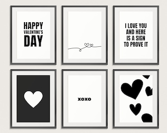 12 Minimalist Valentines Day Decor Posters, Printable Set, Valentines Day Wall Art, Black and White Decor, Neutral Decor, Digital Download