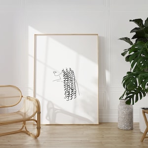 Line Drawn Woman Art Poster, Minimalist Natural Hair Print, Curly Hair Art, Abstract Home Decor, Modern Boho Wall Art, Instant Download