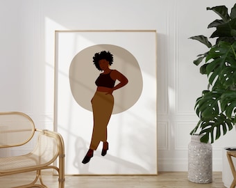 Black woman wall art, African American woman wall art, Woman art printable, Boho Woman Art, Minimalist black woman print, Instant download