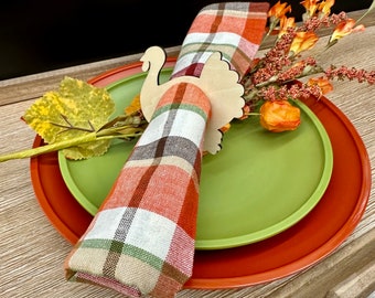 Thanksgiving Houten Kalkoen Servetringen | Herfsttafelinstelling | Laten we er 4 per pakket verzamelen