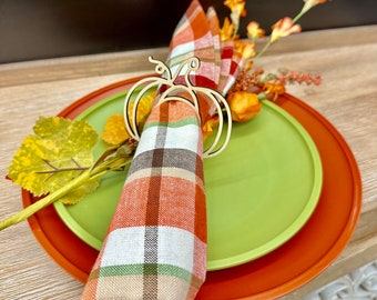 Anillos de servilleta de calabaza de madera de Acción de Gracias / Configuración de mesa de otoño / Permite reunir 4 por paquete