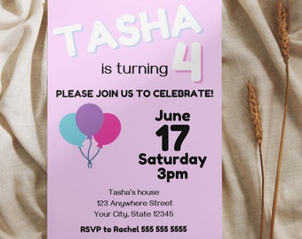 Pink Balloon Birthday Invitation Template - Any Age