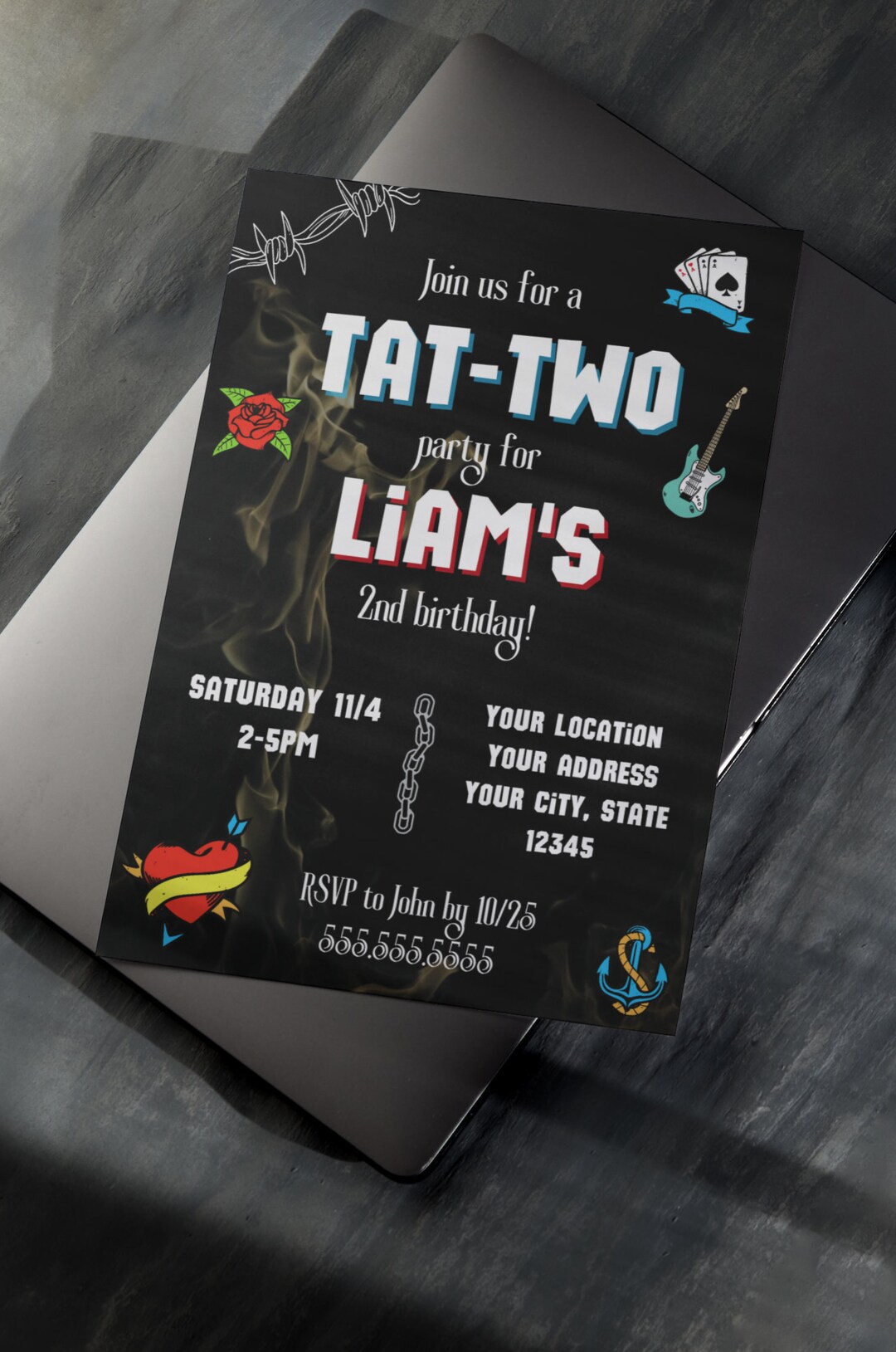 Tat-two Second Birthday Invitation Template - Etsy