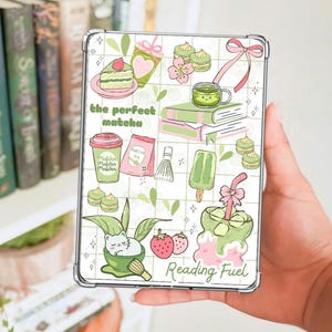 Matcha Kindle Insert, Kawaii Green Pink E-reader Accessory (Matte Cardstock)