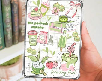 Matcha Kindle Insert, Kawaii Green Pink E-reader Accessory (Matte Cardstock)