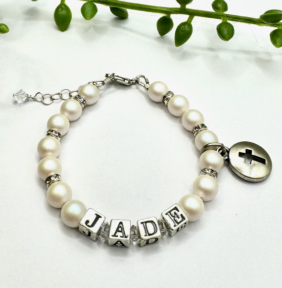 Swarovski and Sterling Silver Personalised Bracelet shimmer Perfect Baptism Gift Communion Gift Christening Gift or for Confirmation Etsy Canada