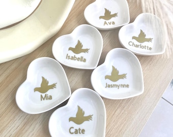 Personalised Ceramic Heart Trinket Bowl – Custom Name Keepsake Dish, Communion Gift
