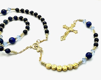 Handmade Lapis Lazuli Rosary | Swarovski Crystals, Personalized Gift