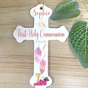 Personalised Ceramic Cross Perfect For A Communion - Two Designs | Boho | Modern | Personalised First Communion Gift For Boys or Girls