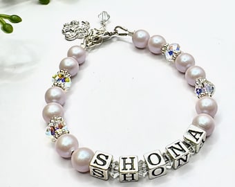 Swarovski and Sterling Silver Personalised Bracelet - 'Pathways'. Perfect Baptism Gift, Communion Gift, Christening Gift or for Confirmation