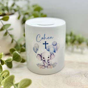 Personalised Ceramic Elephant Money Box | Personalised Christening or Baptism Gift for Boys or Girls | Personalised With a Name