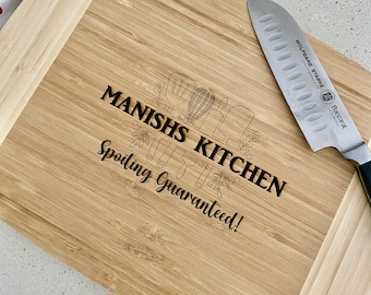 Bamboo Chopping Board 'Spoiling Guaranteed' - Perfect Mother's Day Gift, Anniversary Gift or Birthday Gift.