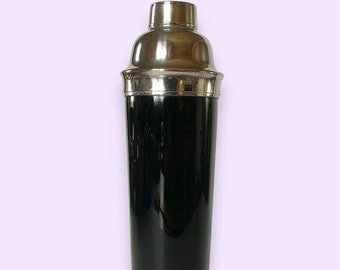 Black Amethyst Glass and Stainless Steel Cocktail Martini Shaker