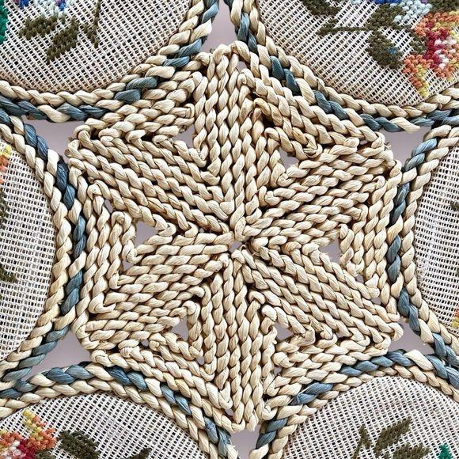 Vintage 1970 s Woven Raffia Floral Needlepoint Table Centerpiece 17 vintage-1970-s-woven-raffia-floral-needlepoint-table-centerpiece-17
