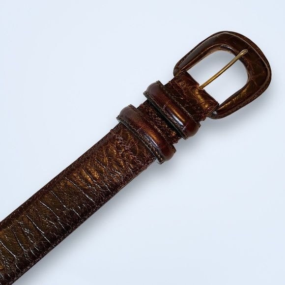 Jacqueline Ferrar Brown Croc-Embossed Belt with Gold Buckle Elyse Croc-Embossed Leather Belt in Chocolate Croc Embossed  main image 3