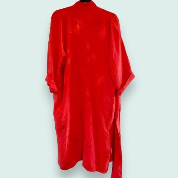 Vintage 50s-60s 100% Red Jacquard Silk Robe Royal… - image 3