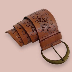Hobo International Wide Brown Leather Perforated Floral  display picture 1