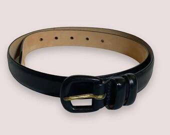 Vintage Black Leather Belt With Silver Buckle - Etsy