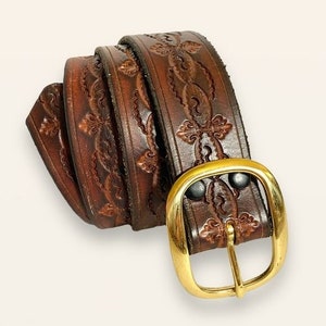 Vintage Metamorphosis Western Style Belt Handcrafted Genuine Leather Tooled Western Tooled Leather Belt for Men American Flag Floral  main image 3