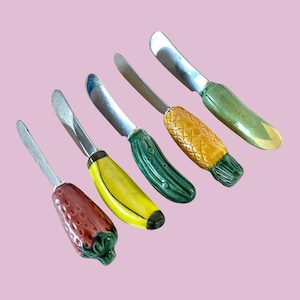 Colorful Ceramic Fruit and Vegetable Spreaders Made in Japan Set of 5