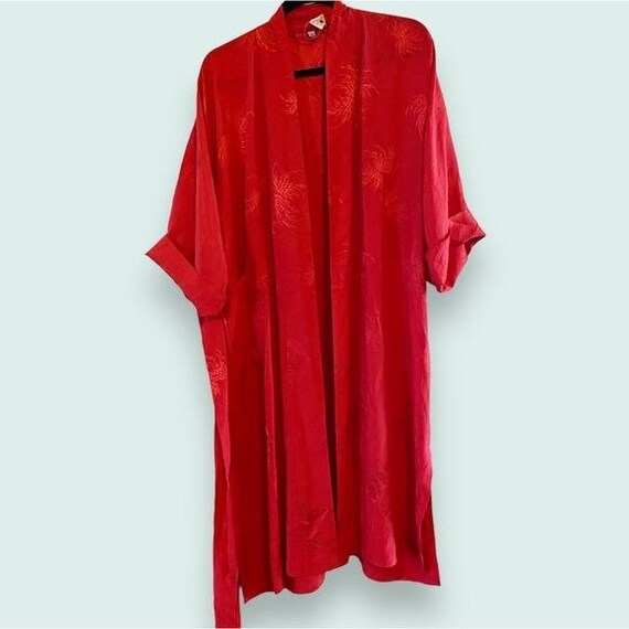 Vintage 50s-60s 100% Red Jacquard Silk Robe Royal… - image 2