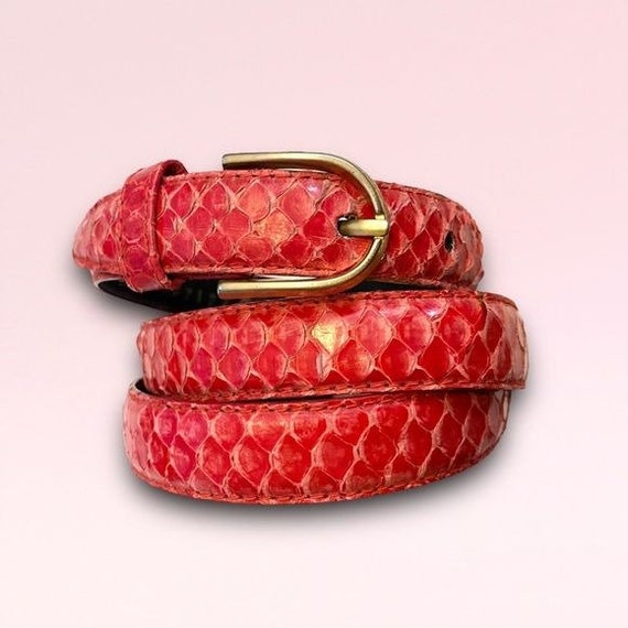 Vintage Real Snakeskin Red Leather Belt TLS SZ M