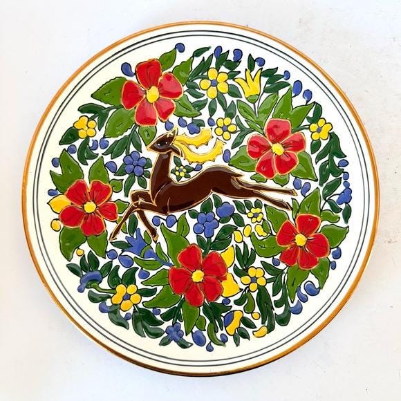 Vintage Manousakis Keramik Rodos Greece Hand-painted Plates 9 5/8