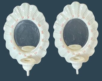 Vintage 80s Burwood Hobnail Mirrored Sconces Candle Holders Set of 2