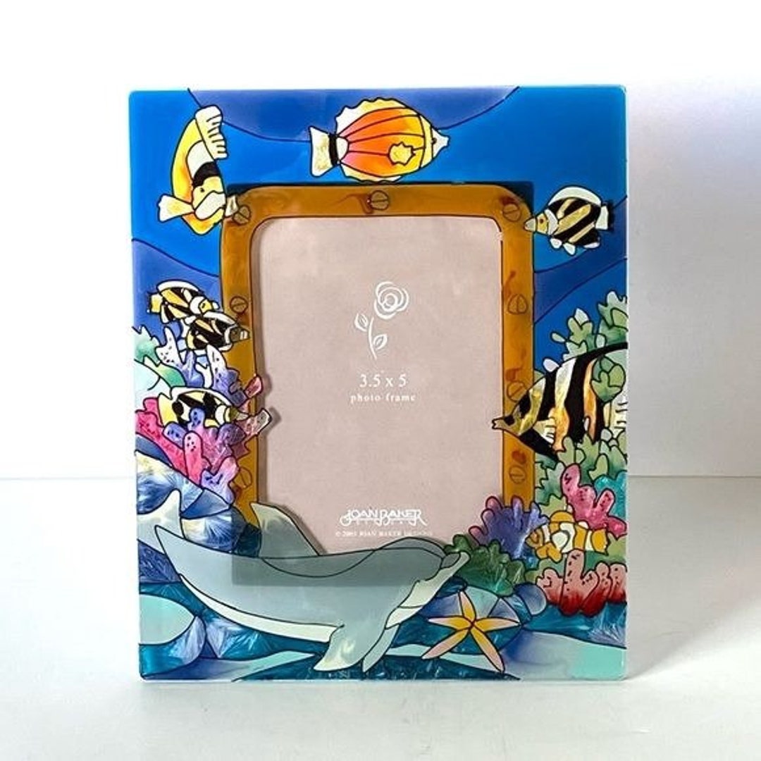 NIB Vintage Joan Baker Designs Hand Painted Stained Glass Picture Frame