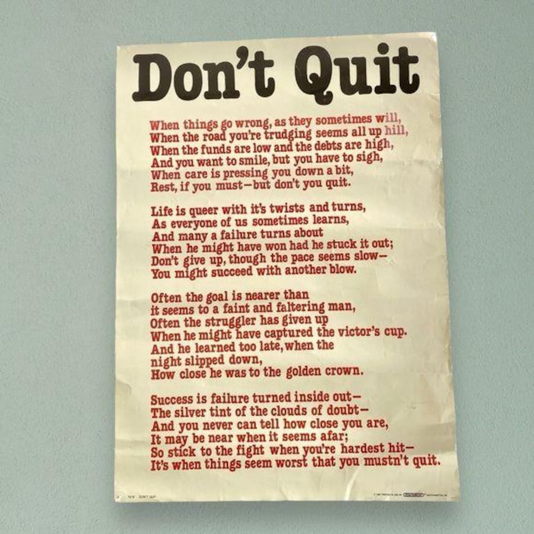 Vintage 1987 “don’t Quit” Poster Inspirational - Etsy