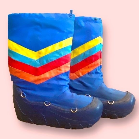 Vtg Moon Boots Style Size 7-8 Blue Red White Made in Korea