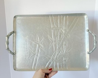 Vintage Everlast Bali Bamboo Hand-Forged Aluminum Serving Tray 1940s-1950s