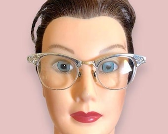 Vintage 40s-50s 1/10 12k Gold Filled Cat Eye Eyeglasses Bifocals Chrome Gold