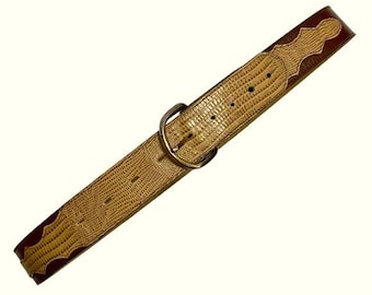 Skinny Slim Black Croc Lizard Embossed Leather Belt 1980s  display picture 2
