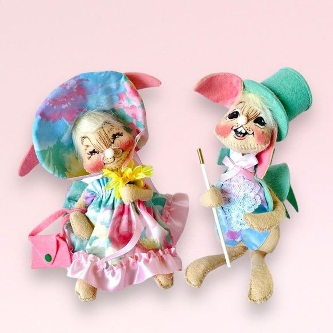 Vintage 1994 Annalee Mobility Easter Bunny Soft Doll Couple Mr & Mrs ...