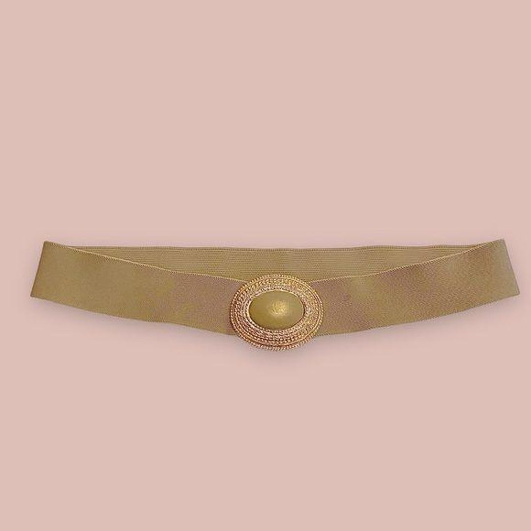 Vintage Day-lor Tan Wide Stretch Belt Gold Buckle W/ Leather  display picture 1