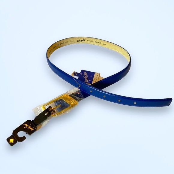 NWT NOS Vintage Jacqueline Ferrar Blue Leather Skinny Belt  display picture 1