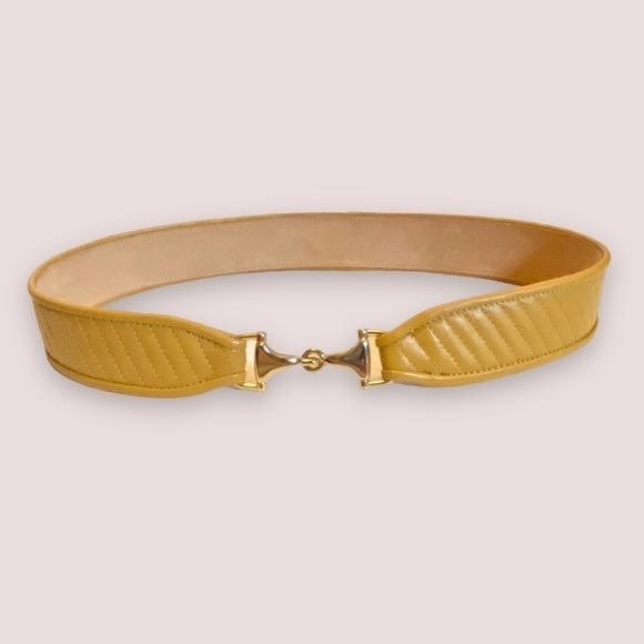 J Mclaughlin Quilted Leather Belt M Honey Yellow Gold Hook 